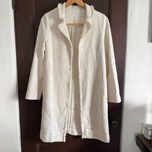 STELLA FOREST | White Cotton Tweed Open Front Mid Length Coat | Small